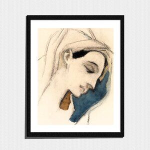 Art Print, Minimalist Woman Profile Portrait Charcoal Sketch